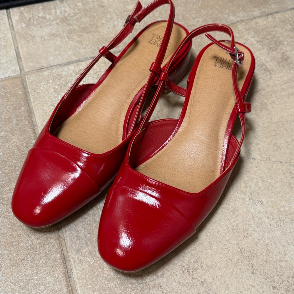 Red Slingback Leather Flats